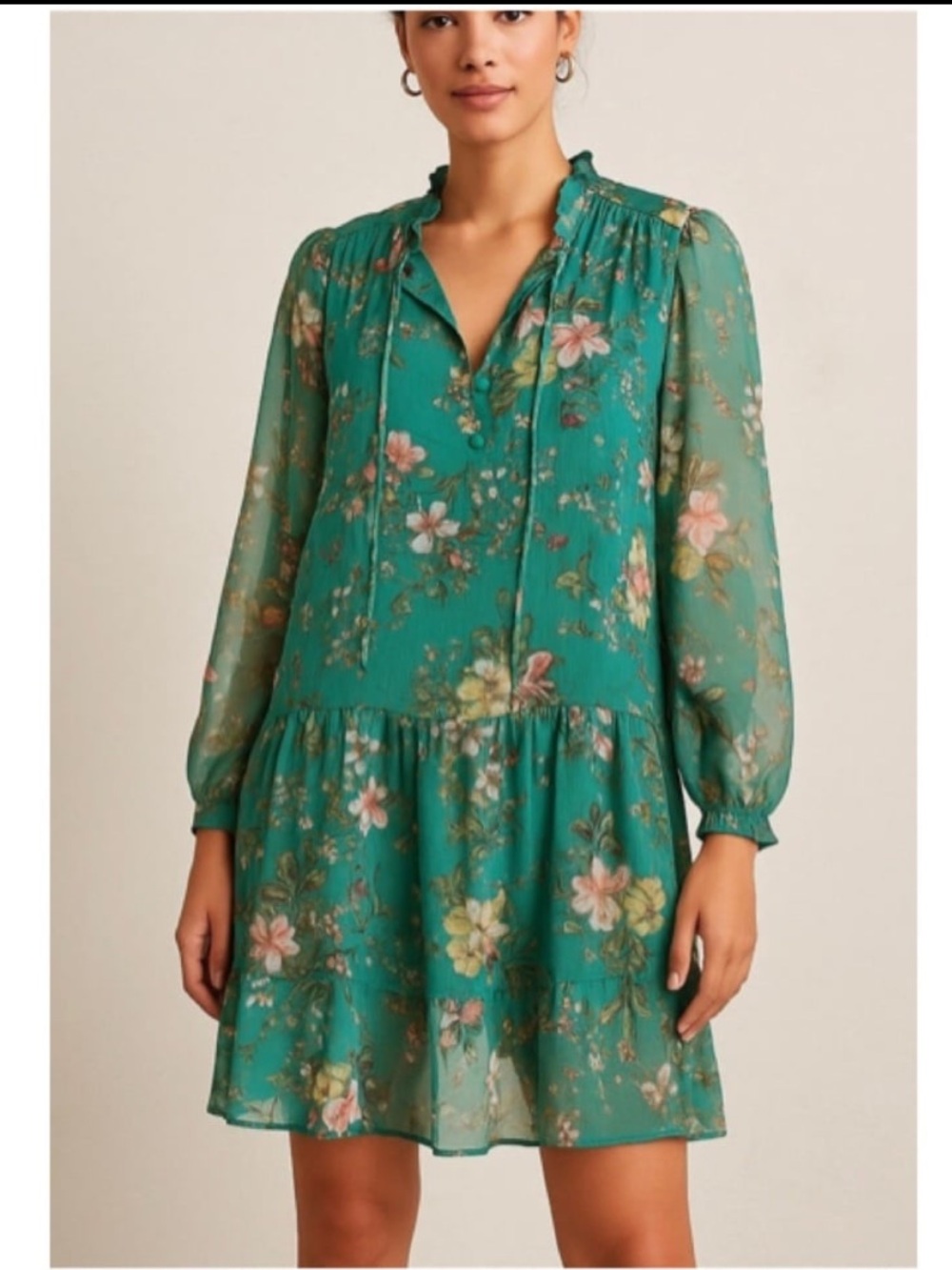 MAEVE By Anthropologie Green Emmy floral dress Size XS